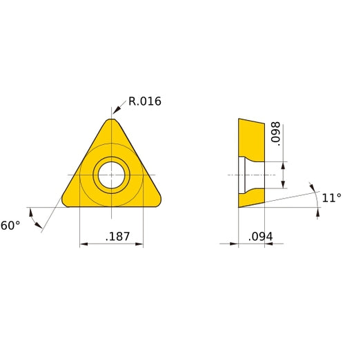 TPGX 1.51.51 L UTi20T, 0.4 mm Corner Radius, 2.38 mm Thick, 4.76 mm Inscribed Circle, Turning Indexable Insert