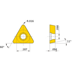 TPGX 1.51.51 flat_top MB730, 1/64″ Corner Radius, 3/32″ Thick, 3/16″ Inscribed Circle, Turning Indexable Insert