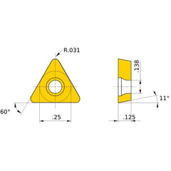 TPGX 222 flat_top MB710, 0.8 mm Corner Radius, 3.18 mm Thick, 6.35 mm Inscribed Circle, Turning Indexable Insert