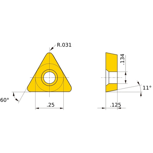 TPMH 222 MV VP15TF, 0.8 mm Corner Radius, 3.18 mm Thick, 6.35 mm Inscribed Circle, Turning Indexable Insert