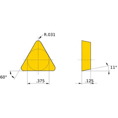 TPMR 322 standard NX3035, 0.8 mm Corner Radius, 3.18 mm Thick, 9.525 mm Inscribed Circle, Turning Indexable Insert