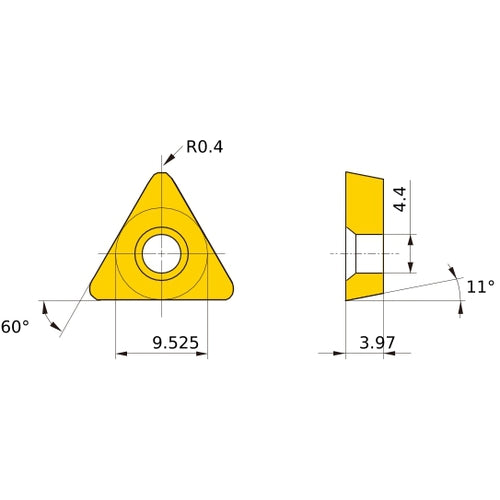 TPMT 32.51 SQ US735, 0.4 mm Corner Radius, 3.97 mm Thick, 9.525 mm Inscribed Circle, Turning Indexable Insert