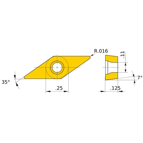 VCMT 221 standard AP25N, 0.4 mm Corner Radius, 3.18 mm Thick, 6.35 mm Inscribed Circle, Turning Indexable Insert