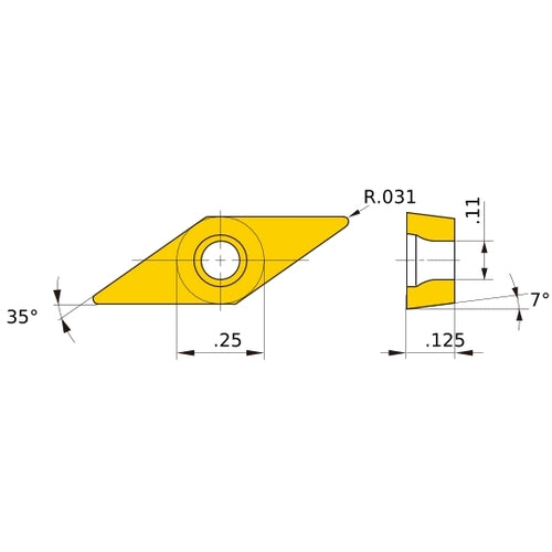 VCMT 222 LP UE6110, 0.8 mm Corner Radius, 3.18 mm Thick, 6.35 mm Inscribed Circle, Turning Indexable Insert