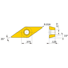 VDGX 321 L HTi10, 0.4 mm Corner Radius, 3.18 mm Thick, 9.525 mm Inscribed Circle, Turning Indexable Insert