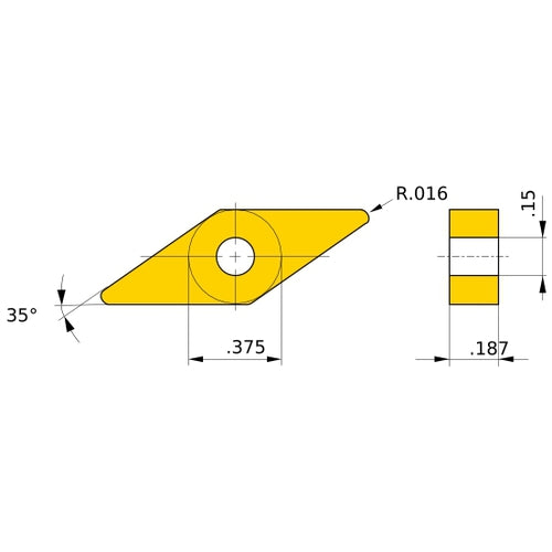 VNGG 331 R NX3035, 0.4 mm Corner Radius, 4.76 mm Thick, 9.525 mm Inscribed Circle, Turning Indexable Insert