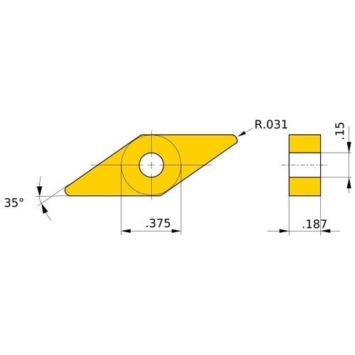 VNMG 332 MP UE6105, 0.8 mm Corner Radius, 4.76 mm Thick, 9.525 mm Inscribed Circle, Turning Indexable Insert