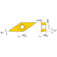 VPET 1.51.50.2 R-SRF VP15TF, 0.1 mm Corner Radius, 2.38 mm Thick, 4.76 mm Inscribed Circle, Turning Indexable Insert