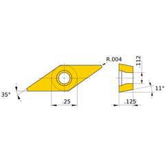 VPET 220.2 L-SRF VP15TF, 0.1 mm Corner Radius, 3.18 mm Thick, 6.35 mm Inscribed Circle, Turning Indexable Insert