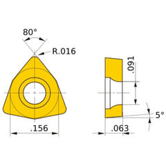 WBGT 1.211 L-F VP15TF, 0.4 mm Corner Radius, 1.59 mm Thick, 3.97 mm Inscribed Circle, Turning Indexable Insert