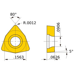 WBGT 1.21 L-F VP15TF, 0.03 mm Corner Radius, 1.59 mm Thick, 3.97 mm Inscribed Circle, Turning Indexable Insert