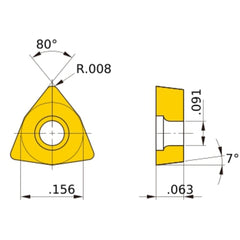WCMT 1.210.5 standard AP25N, 0.2 mm Corner Radius, 1.59 mm Thick, 3.97 mm Inscribed Circle, Turning Indexable Insert
