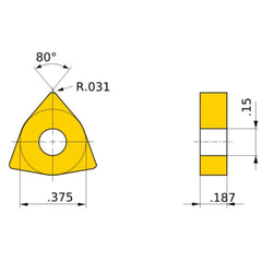 WNMA 332 flat_top MC5015, 0.8 mm Corner Radius, 4.76 mm Thick, 9.525 mm Inscribed Circle, Turning Indexable Insert