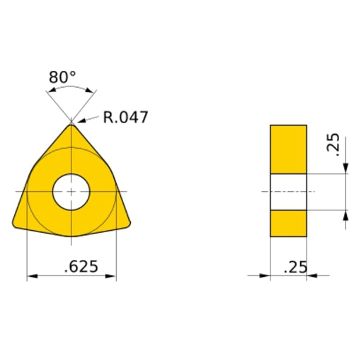 WNMG 543 GJ RT9010, 1.2 mm Corner Radius, 6.35 mm Thick, 15.875 mm Inscribed Circle, Turning Indexable Insert