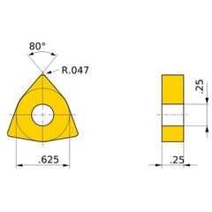WNMG 543 RS MT9015, 1.2 mm Corner Radius, 6.35 mm Thick, 15.875 mm Inscribed Circle, Turning Indexable Insert