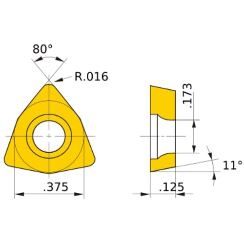 WPGT 321 R- VP15TF, 1/64″ Corner Radius, 1/8″ Thick, 3/8″ Inscribed Circle, Turning Indexable Insert