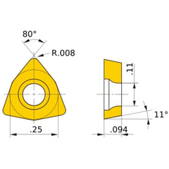 WPMT 21.50.5 MV VP15TF, 0.2 mm Corner Radius, 2.38 mm Thick, 6.35 mm Inscribed Circle, Turning Indexable Insert