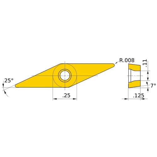 XCMT 220.5 SVX VP15TF, 0.2 mm Corner Radius, 3.18 mm Thick, 6.35 mm Inscribed Circle, Turning Indexable Insert
