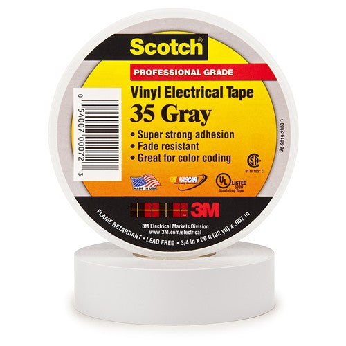 Scotch Vinyl Color Coding Electrical Tape 35 3/4″ × 66 ft Gray - Americas Industrial Supply