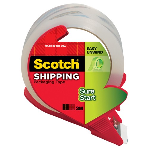 Scotch Sure Start Shipping Packaging Tape with dispenser 3450S-RD 1.88″ × 38.2 yd (48 mm × 35 m) - Americas Industrial Supply